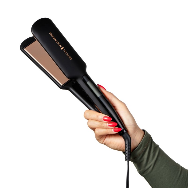 Remington Випрямляч PROluxe Midnight Wide Plate Straightener, темп.режимов-9, 150-230С, чохол, дісплей, кераміка, чорний