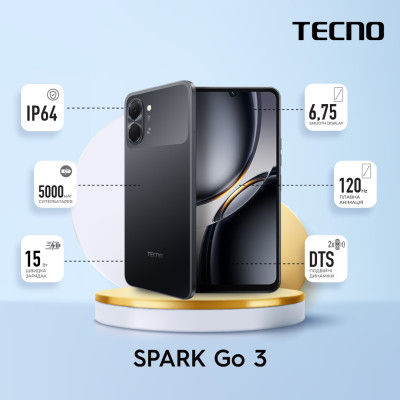 TECNO Смартфон Spark Go 3 (KM3) 6.75" 4/64ГБ, 2SIM, 5000мА•год, Ink Black