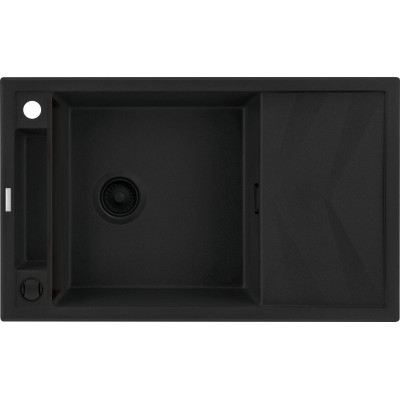 Deante Мийка кухонна Magnetic, граніт, прямокут., з крилом, 820х500х219мм, чаша - 1, накладна, чорний матовий