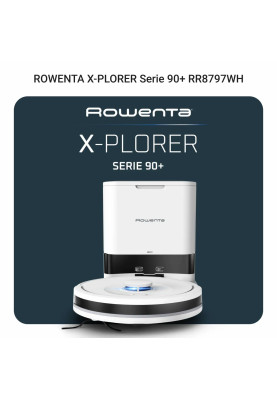 Rowenta Робот-пилосос миючий X-PLORER Serie 90+, 6000ПаВт, h=9.7см, 0.26л, конт пилок -0.29л, автон. робота до 270хв, білий