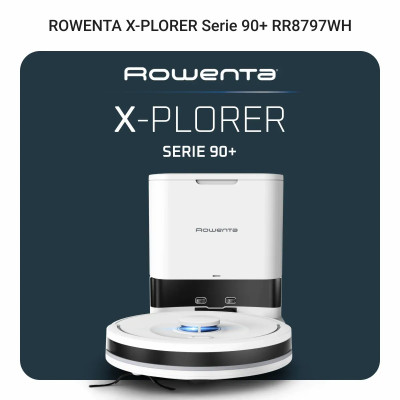 Rowenta Робот-пилосос миючий X-PLORER Serie 90+, 6000ПаВт, h=9.7см, 0.26л, конт пилок -0.29л, автон. робота до 270хв, білий Rowenta Робот-пилосос миючий X-PLORER Serie 90+, 6000ПаВт, h=9.7см, 0.26л, конт пилок -0.29л, автон. робота до 270хв, білий