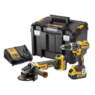 DeWALT Набір із двох акумуляторних інструментів DeWALT 18В дриль-шурупокрут DCD796 шліфмашина кутова DCG405 акб 2х5А·год ЗП TSTAK 4.2кг