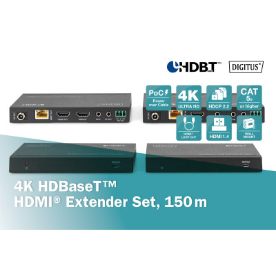 Digitus Набір подовжувачів DIGITUS HDMI, HDBaseT, UHD 4K2K@60Гц, (CАТ6А,7,8), 150м