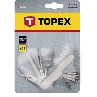 Topex Ніж багатофункціональний, 11 функцій, тримач металевий, нержавіюча сталь