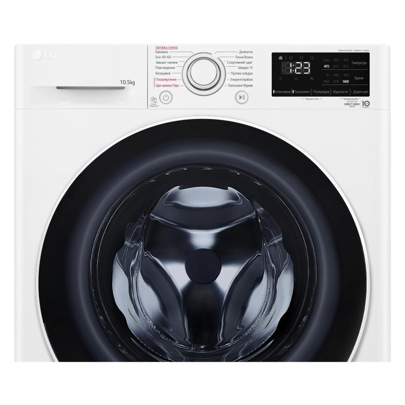 LG Пральна машина фронтальна, 10,5кг, 1400, A+++, 57см, дисплей, пара, інвертор, білий