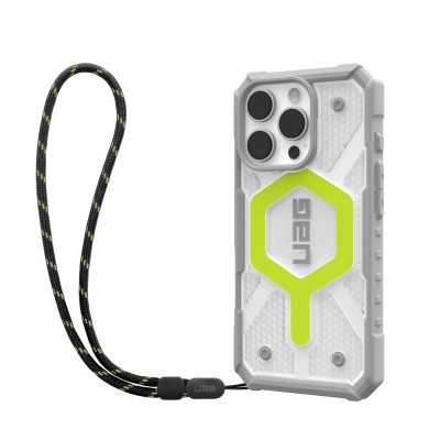 UAG Чохол+ремінець для iPhone 16 Pro, Pathfinder Clear Magsafe, Active Neon Lanyard