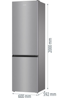 Gorenje Холодильник з нижн. мороз. камерою, 200х60х60см, 2 двері, 235(96)л, А++, NoFrost+, Зона св-ті, сірий