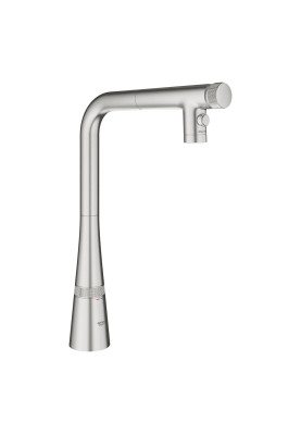 Grohe Змішувач для кухні Scala, довж.виливу - 200мм, поворотний, витяжний, вентиль + кнопка, супер сталь