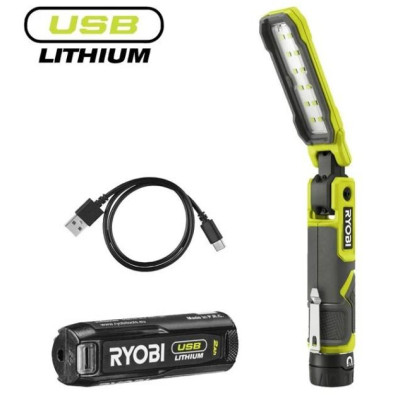 Ryobi Ліхтар інспекційний акумуляторний USB Lithium RLI4-120G, 4В, 2А·год, 650лм, 3 режими, магніт, затискач 0.17кг