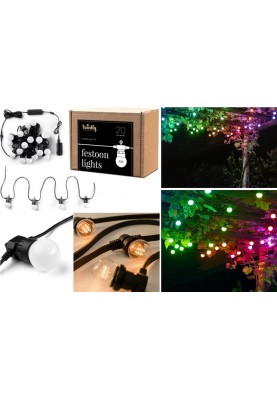 Twinkly Гірлянда Smart LED Twinkly Festoon RGB 20, G45, Gen II, IP44, 10м, кабель чорний