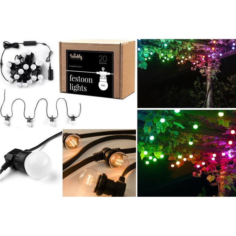 Twinkly Гірлянда Smart LED Twinkly Festoon RGB 20, G45, Gen II, IP44, 10м, кабель чорний