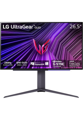 LG Монітор 27" 27GS95QE-B 2xHDMI, DP, USB, Audio, OLED, 2560x1440, 240Hz, 0.03ms, DCI-P3 98.5%, G-SYNC, FreeSync, AdaptiveSync, Pivot, DisplayHDR TRUE BLACK 400