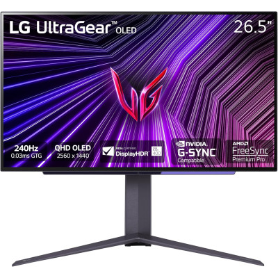 LG Монітор 27" 27GS95QE-B 2xHDMI, DP, USB, Audio, OLED, 2560x1440, 240Hz, 0.03ms, DCI-P3 98.5%, G-SYNC, FreeSync, AdaptiveSync, Pivot, DisplayHDR TRUE BLACK 400