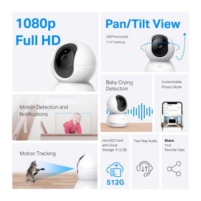 TP-Link IP-Камера Tapo C200C FHD N300 microSD motion detection, 9x zoom