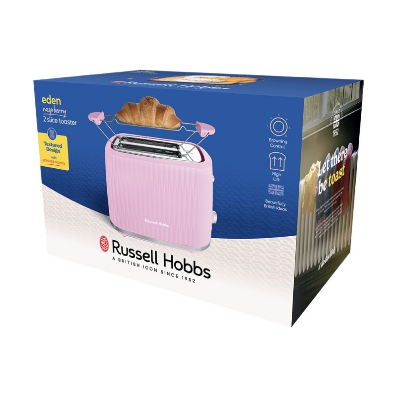 Russell Hobbs Тостер Eden 800Вт, пластик, підігрів, розморожування, малиновий