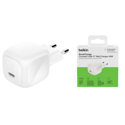 Belkin Зарядне пристрій мережевий 45Вт USB-С PD PPS, білий Belkin Зарядне пристрій мережевий 45Вт USB-С PD PPS, білий