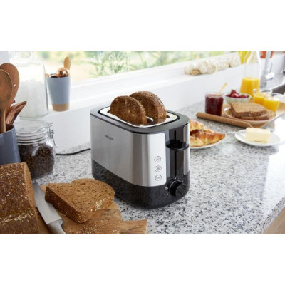 Philips Тостер Viva Collection, 1050Вт, пластик+ метал, чорний+нерж