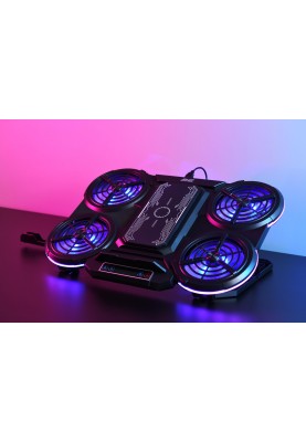 2E Gaming Підставка для ноутбука CPG-008, до 15.6", 2xUSB-A, LCD/phone holder/semiconductor cooling pad, RGB, чорний