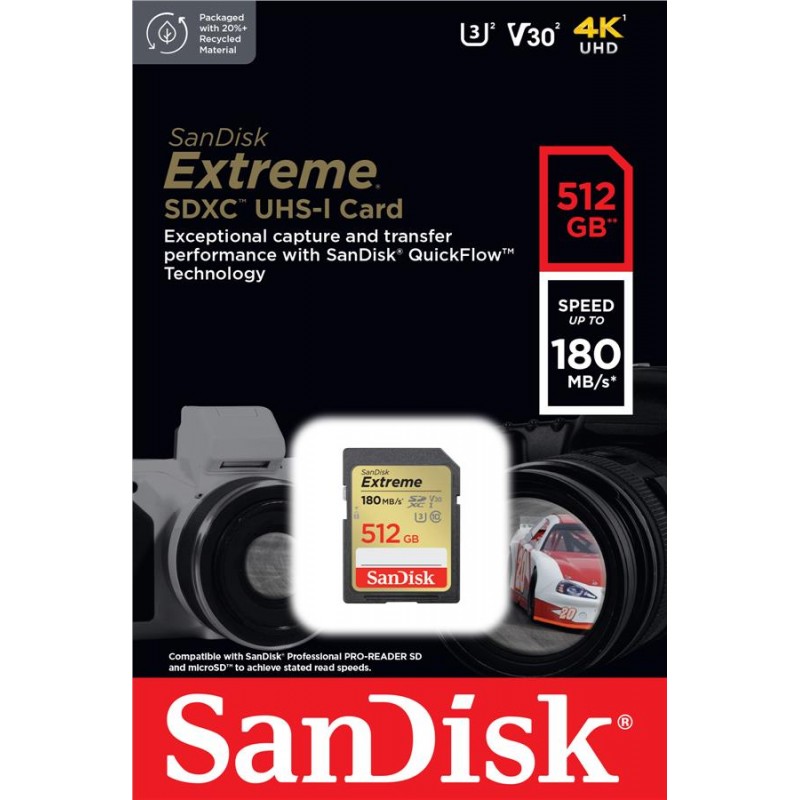 SanDisk Карта пам'яті SD 512GB C10 UHS-I U3 R180/W130MB/s Extreme V30