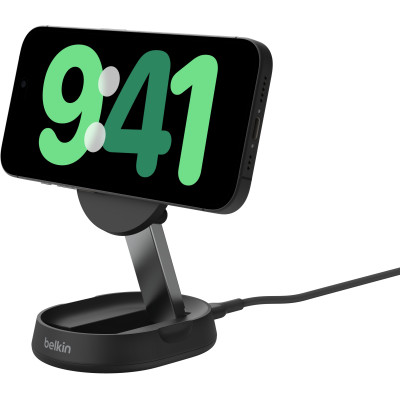Belkin Зарядний пристрій бездротовий 15Вт Magnetic Stand Qi2, адаптер 20Вт USB-C, чорний