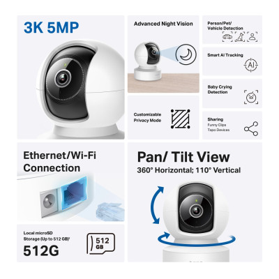 TP-Link IP-камера Tapo C232 5MP N300 microSD motion detection. AI