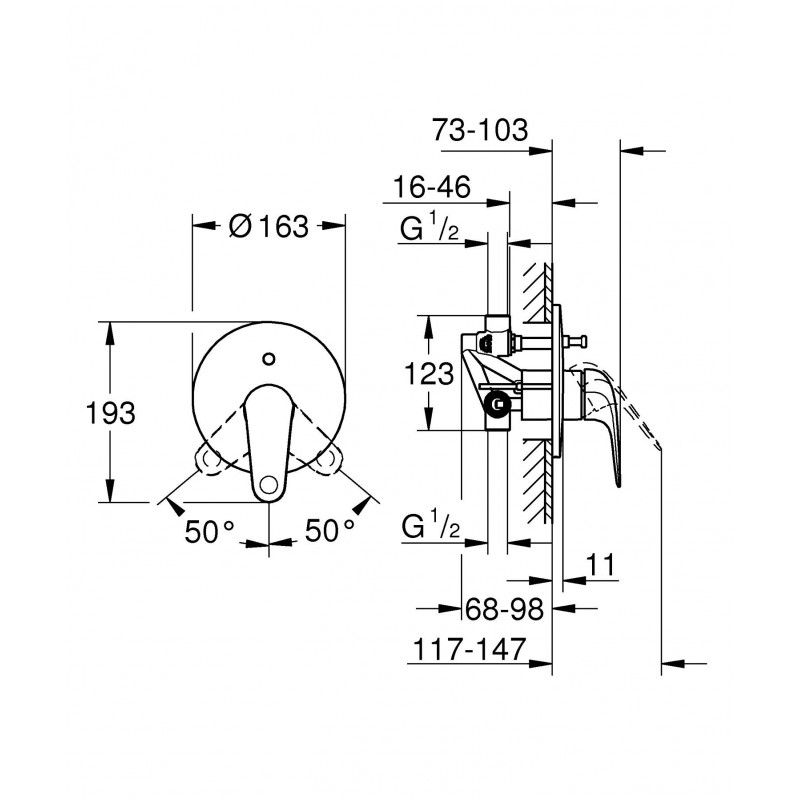 Grohe Змішувач для ванни Swift прихованого монтажу, хром