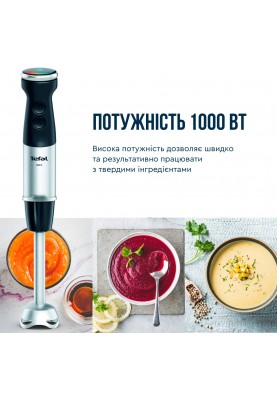 Tefal Блендер заглибний Quickchef+ 1000Вт, 3в1, чаша-800мл, чопер-500мл, турборежим, сріблясто-чорний