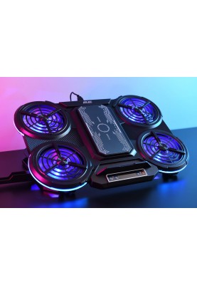 2E Gaming Підставка для ноутбука CPG-008, до 15.6", 2xUSB-A, LCD/phone holder/semiconductor cooling pad, RGB, чорний