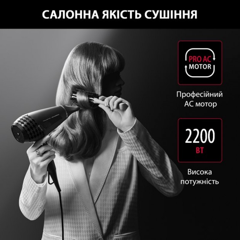 Rowenta Фен x Karl Lagerfeld K/Pro Stylist, 2200Вт, 3 режими, іоніз-я, дифузор, 2 концентратора, хол. обдув, чорний