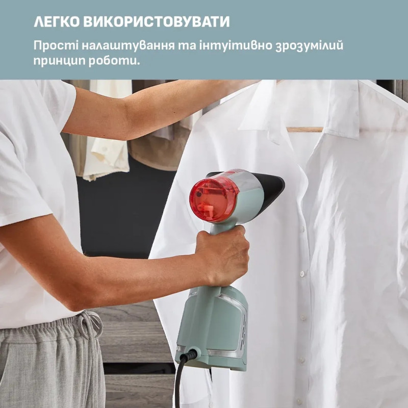 Tefal Відпарювач компактний AeroSteam, 1400Вт, 100мл, постійна пара - 20гр, світло-зелений