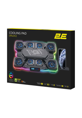 2E Gaming Підставка для ноутбука CPG-012, до 17.3", 1xUSB-C, LCD/semiconductor cooling pad, RGB, чорний