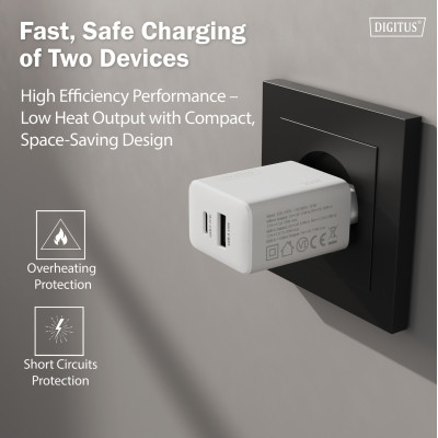 Digitus Зарядний пристрій 1хUSB-C, 1хUSB-A, 20W Digitus Зарядний пристрій 1хUSB-C, 1хUSB-A, 20W