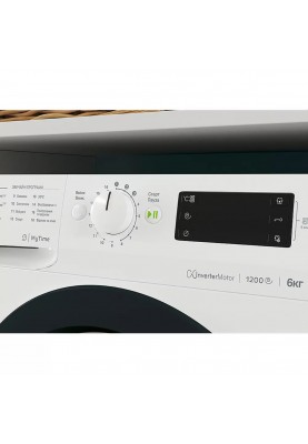 Indesit Пральна машина фронтальна, 6кг, 1200, A+++, 43см, дисплей, інвертор, люк чорний, білий