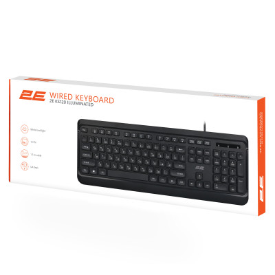 2E Клавіатура мембранна KS120 104key, USB-A, EN/UK, White LED, чорний