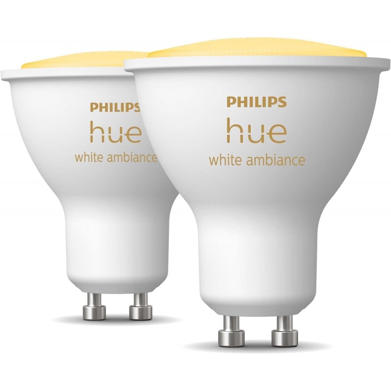 Philips Hue Лампа розумна GU10, 5W(50Вт), 2200K-6500K, Tunable white, ZigBee, Bluetooth, димування, 2шт