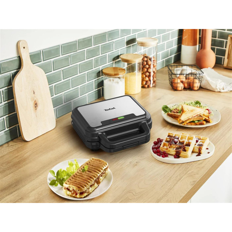 Tefal Мультимейкер UltraCompact 3in1 700Вт, тефлон, 3 пластини, корпус-метал, чорно-сірий