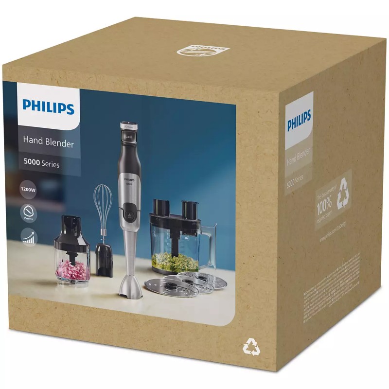 Philips Блендер заглибний Series 5000, 1200Вт, 5в1, чопер, терки, чорний