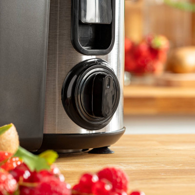 Moulinex Соковитискач Frutelia+, 400Вт, макуха-0.95л, крапля-стоп, автоматичне викидання м'якоті, нерж. сталь, сіро-чорний