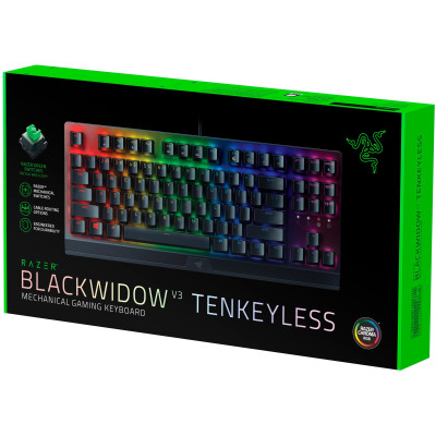 Razer Клавіатура механічна BlackWidow V3 TKL 87key, Green Switch, USB-A, EN/RU, RGB, чорний