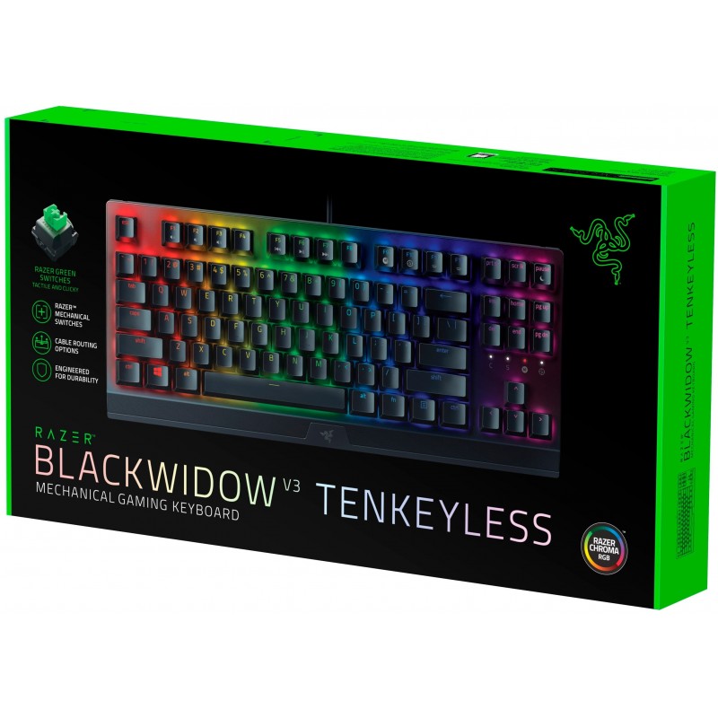 Razer Клавіатура механічна BlackWidow V3 TKL 87key, Green Switch, USB-A, EN/RU, RGB, чорний