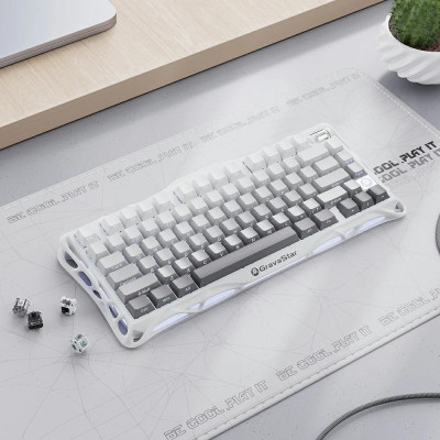 GravaStar Клавіатура механічна Mercury K1 80keys, GravaStar x Kailh Cheery Pink, EN/UKR, BT/WL/USB, білий