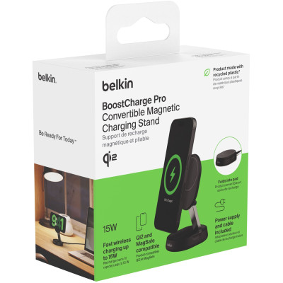 Belkin Зарядний пристрій бездротовий 15Вт Magnetic Stand Qi2, адаптер 20Вт USB-C, чорний