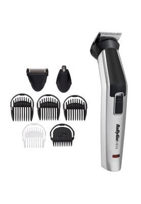 BaByliss Набір для стрижки, для бороди, вусів, голови, носа і тіла, акум., вібраційний мотор, насадок-8, чохол, сталь, сірий