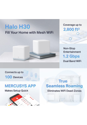 Mercusys Система WiFi-Mesh Halo H30 AC1200, 2xFE LAN/WAN, 2мод