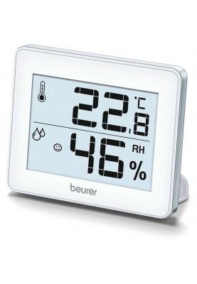 Beurer Термогігрометр, внутр. вимірювання, темп-ра, вологість, час, CR2025х1, в комплекті, білий