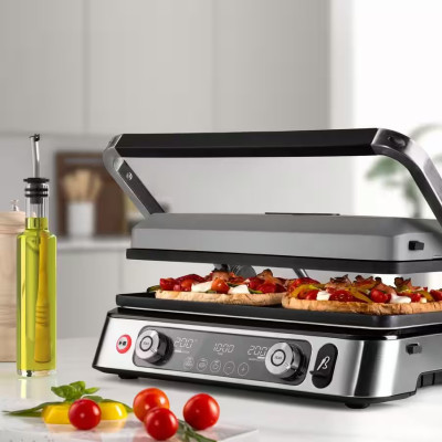 Delonghi Гриль притискний MultiGrill 2200Вт, темп. режимів-3, з'ємні пластини, термощуп, метал