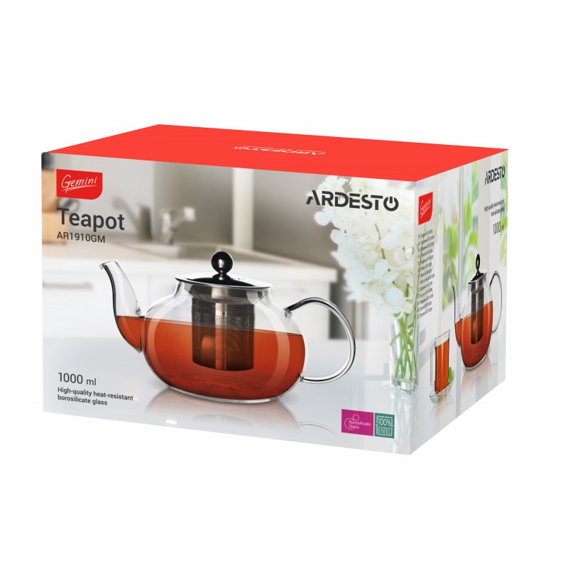 ARDESTO Gemini Teapot[Заварник Gemini Roma, 1000 мл, боросилікатне скло, нержавіюча сталь]