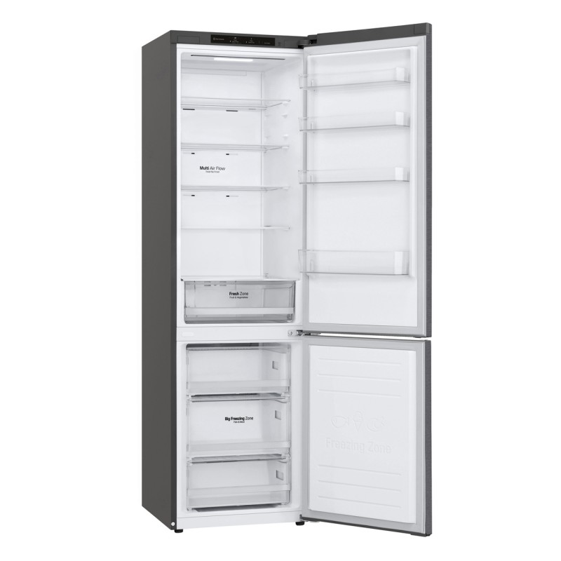 LG Холодильник з нижн. мороз., 203x60х68, холод.відд.-277л, мороз.відд.-107л, 2дв., А+, NF, інв., диспл внутр., зона св-ті, сірий темний