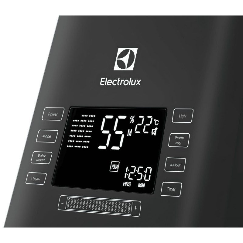 Electrolux Зволожувач повітря ультразвуковий, 50м2, 5л, 400мл/г, електр. кер-ння, пульт ДК, гігростат, теплий пар, чорний