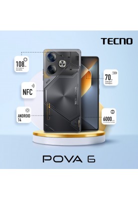 TECNO Смартфон POVA 6 (LI7) 6.78" 12/256ГБ, 2SIM, 6000мА • рік, Meteorite Grey